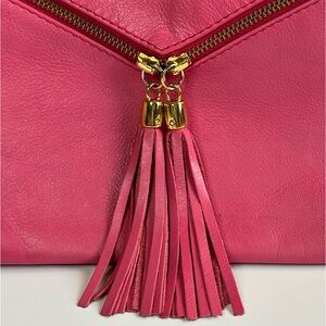 Laura DiMaggio Italian Leather Lipstick Pink Envelope Tassel Zip Crossbody Purse